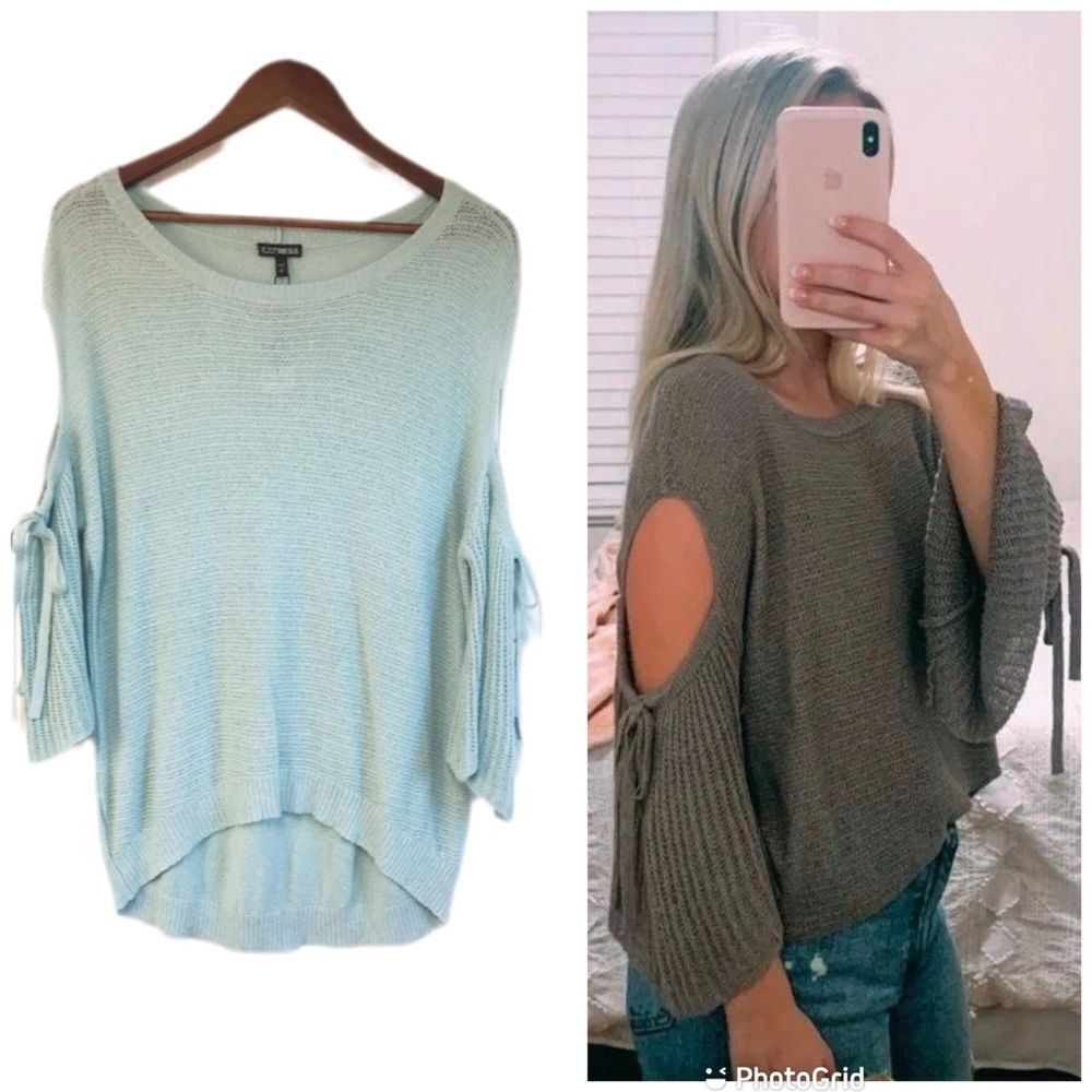 EXPRESS Light Blue Green Cutout Sleeve Sweater Pastel Spring Size Small New